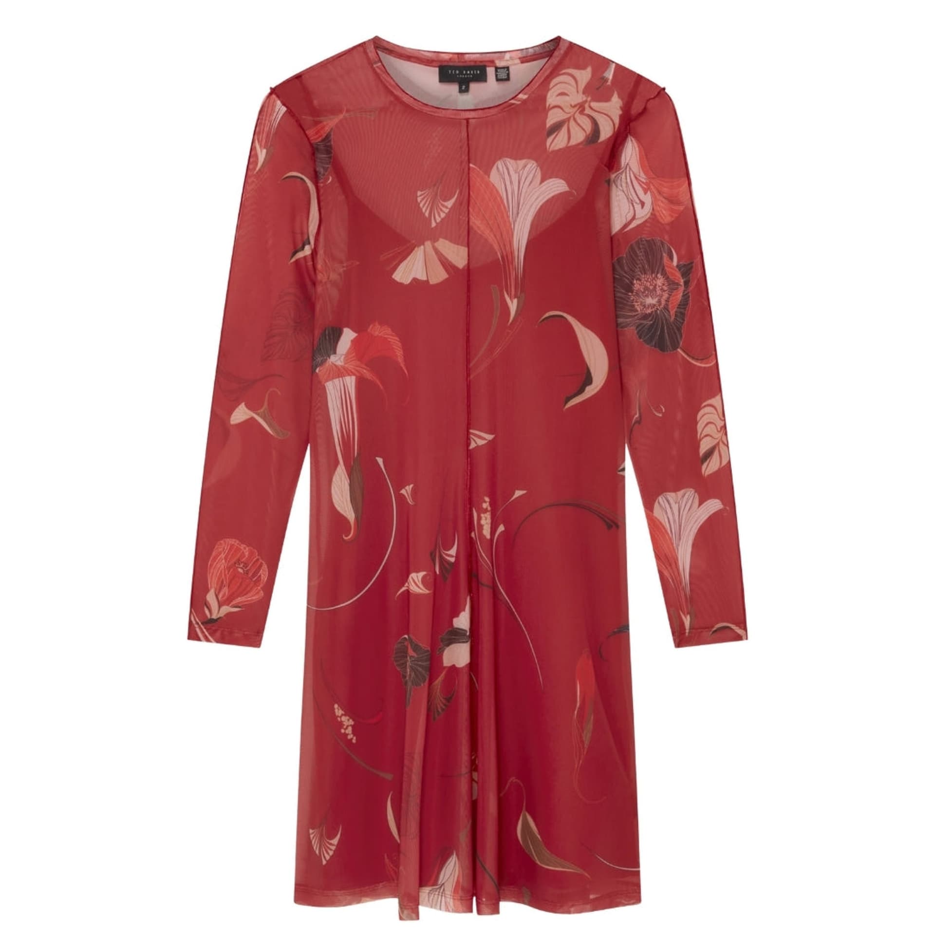 Ted Baker Ted Baker Women's Long Sleeve Crew Neck Regular Fit Mini Dress in Dark Red