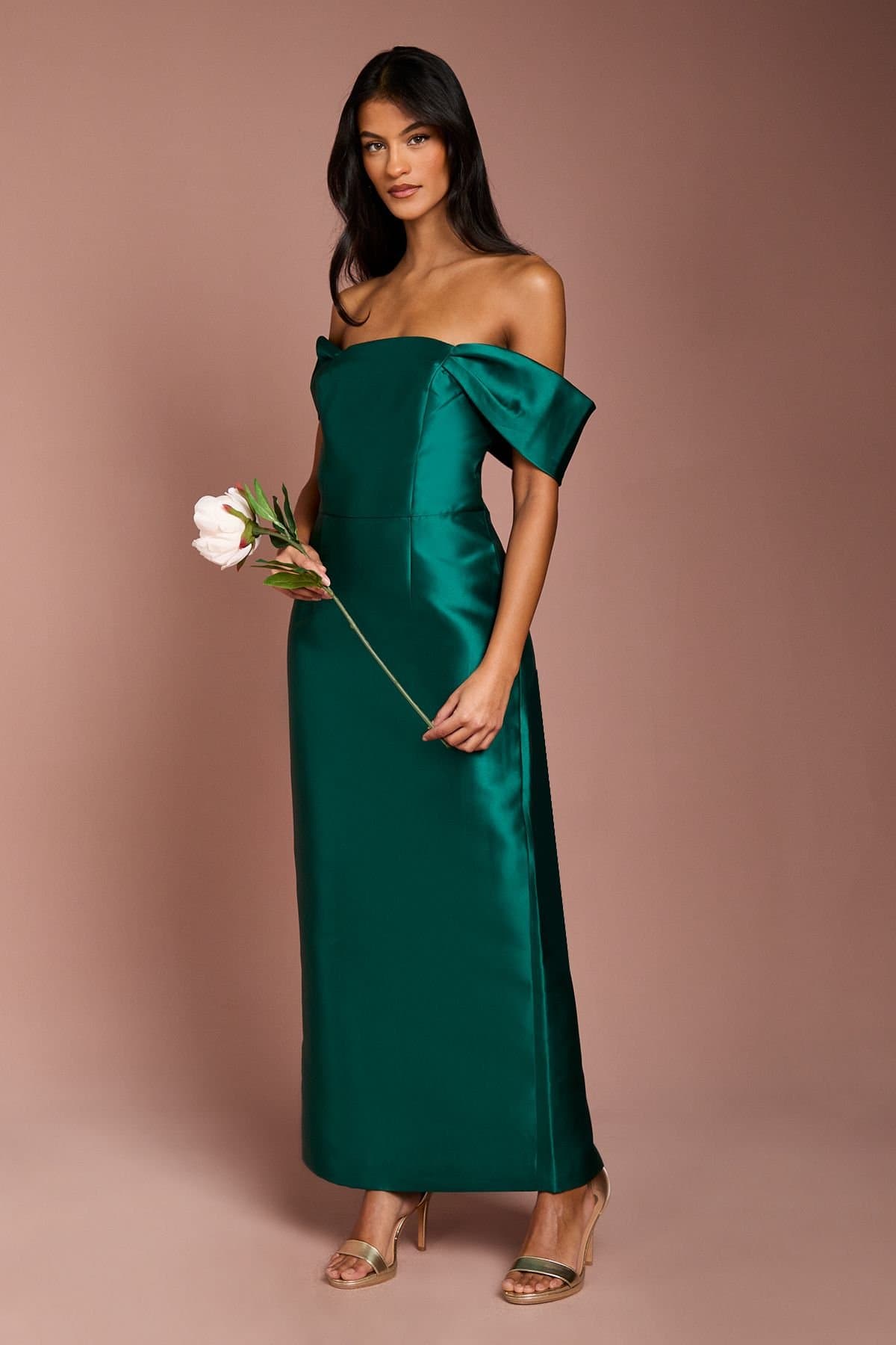 Coast Coast Women's Honoured Petite Twill Bardot Column Midi Bridesmaid Dress in Emerald