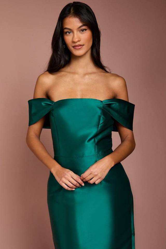 Coast Coast Women's Honoured Petite Twill Bardot Column Midi Bridesmaid Dress in Emerald - 2