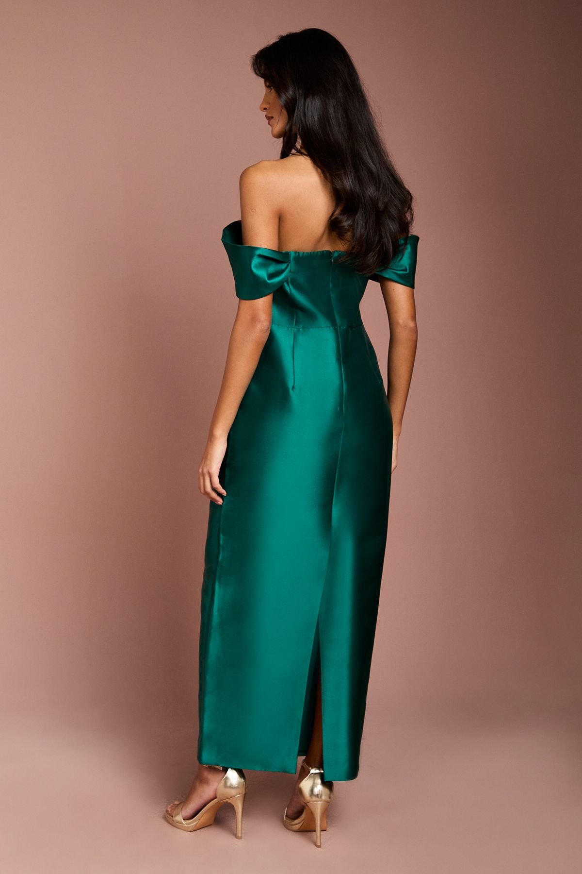Coast Coast Women's Honoured Petite Twill Bardot Column Midi Bridesmaid Dress in Emerald - 3