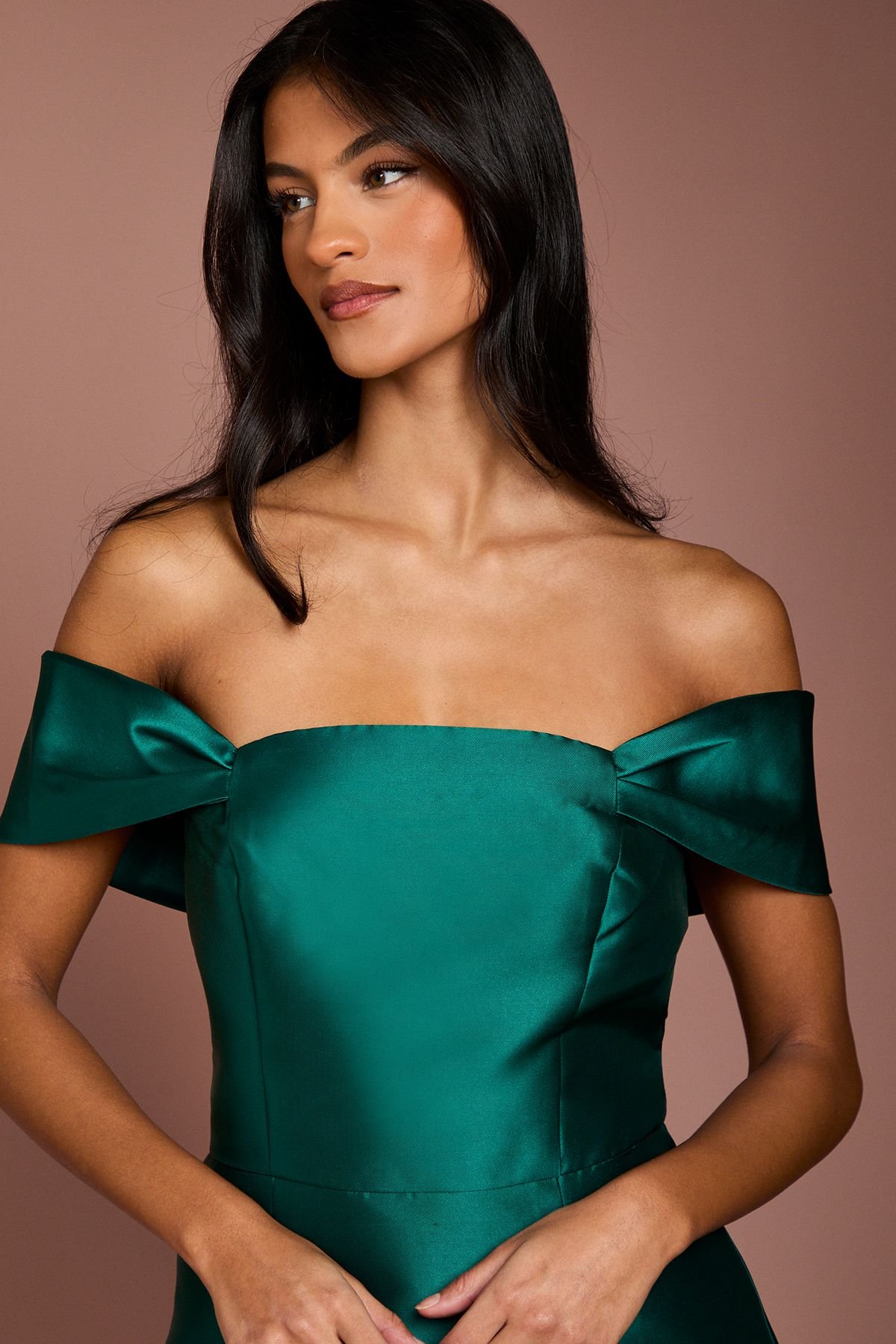 Coast Coast Women's Honoured Petite Twill Bardot Column Midi Bridesmaid Dress in Emerald - 4