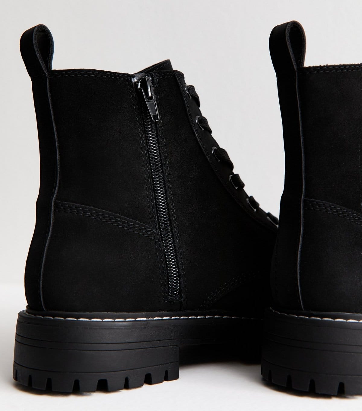New Look Women's Wide Fit Black Faux Suede Chunky Lace Up Boots Vegan New Look - 4