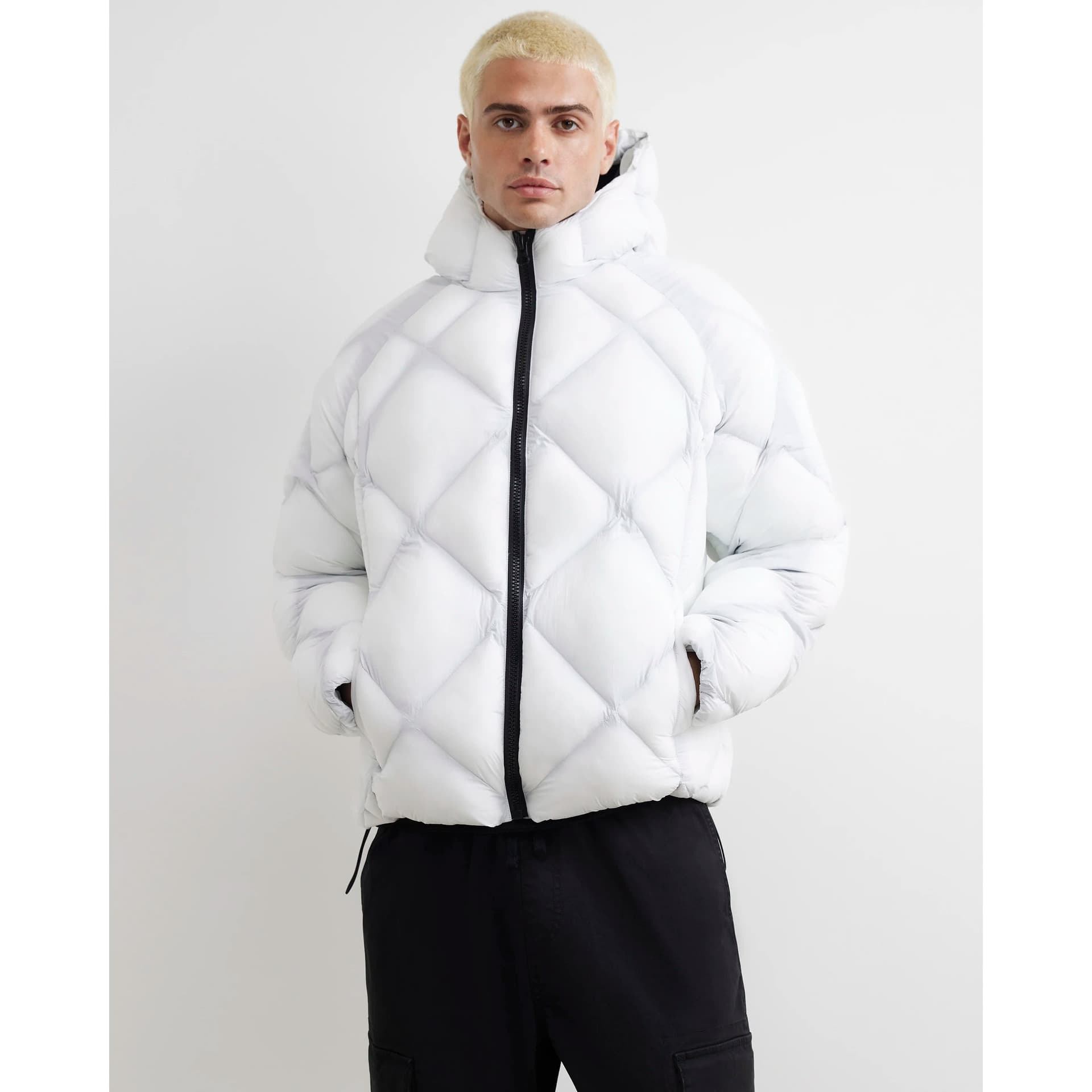River Island Mens River Island White Diamond Quilted Puffer Jacket