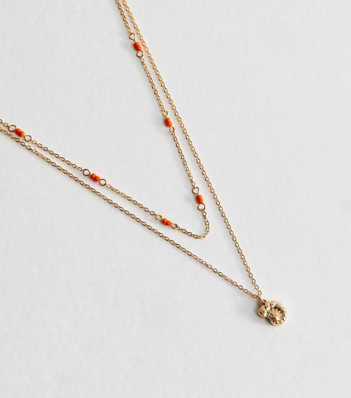 New Look New Look Gold Tone 2 Layer Beaded Shell Pendant Necklace