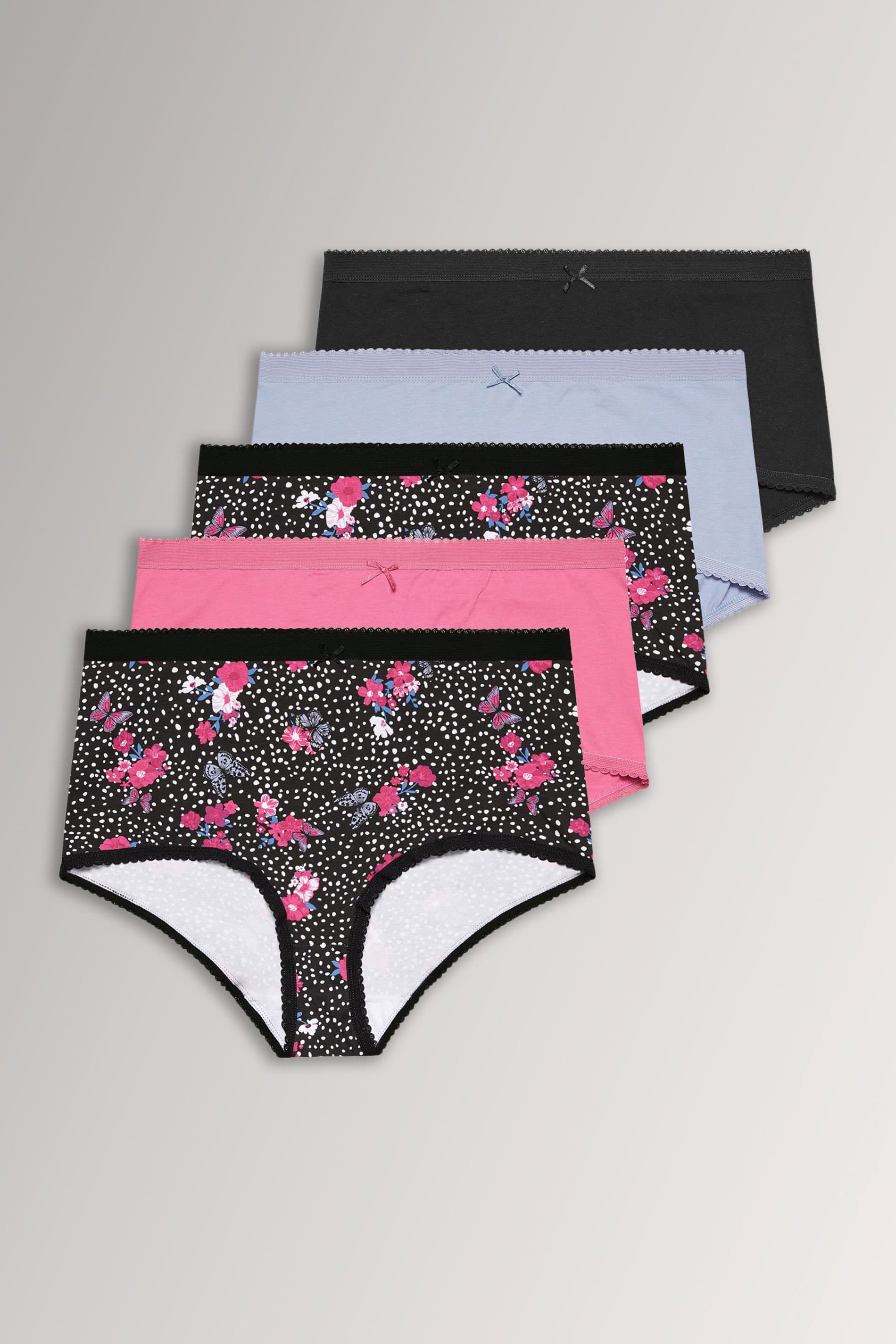 Yours Plus Size 5 Pack Black Floral Print Full Briefs