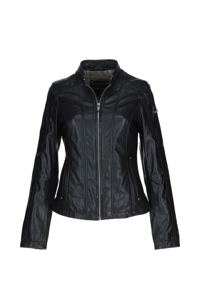 Monomoi Monomoi Women's 'Victoria' Real Leather Slim Fit Fashion Biker Jacket in Black - 2