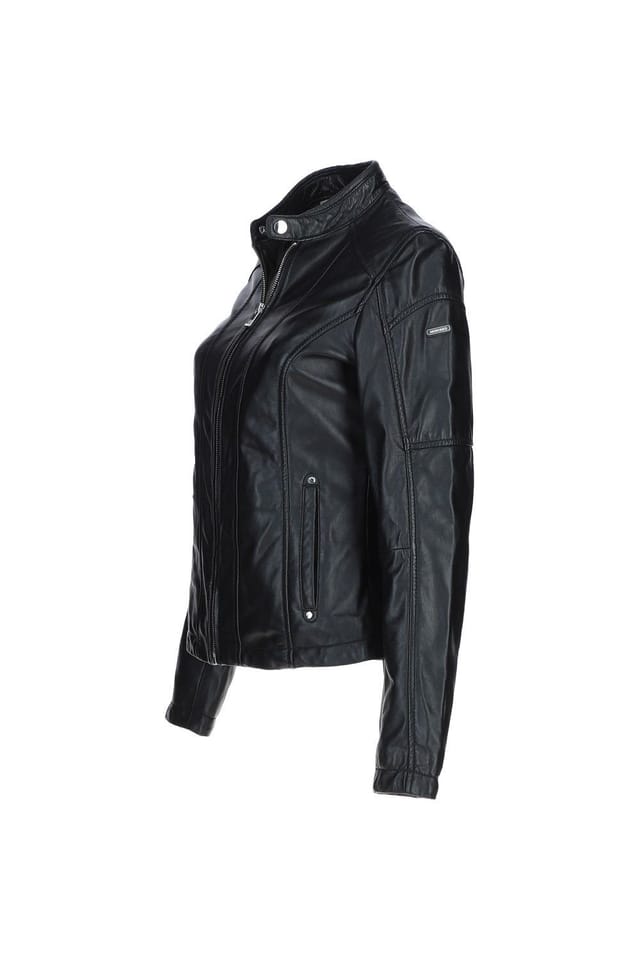 Monomoi Monomoi Women's 'Victoria' Real Leather Slim Fit Fashion Biker Jacket in Black - 3
