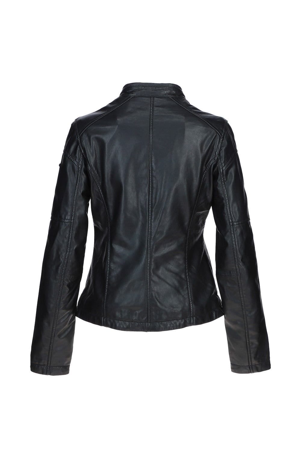Monomoi Monomoi Women's 'Victoria' Real Leather Slim Fit Fashion Biker Jacket in Black - 4