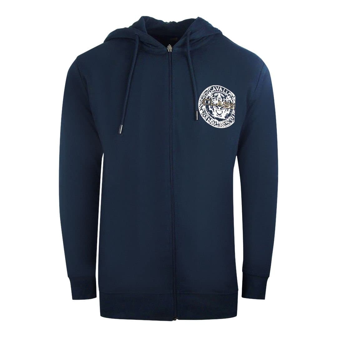 Cavalli Class Cavalli Class Men's Large Circle Design Navy Blue Zip-Up Hoodie