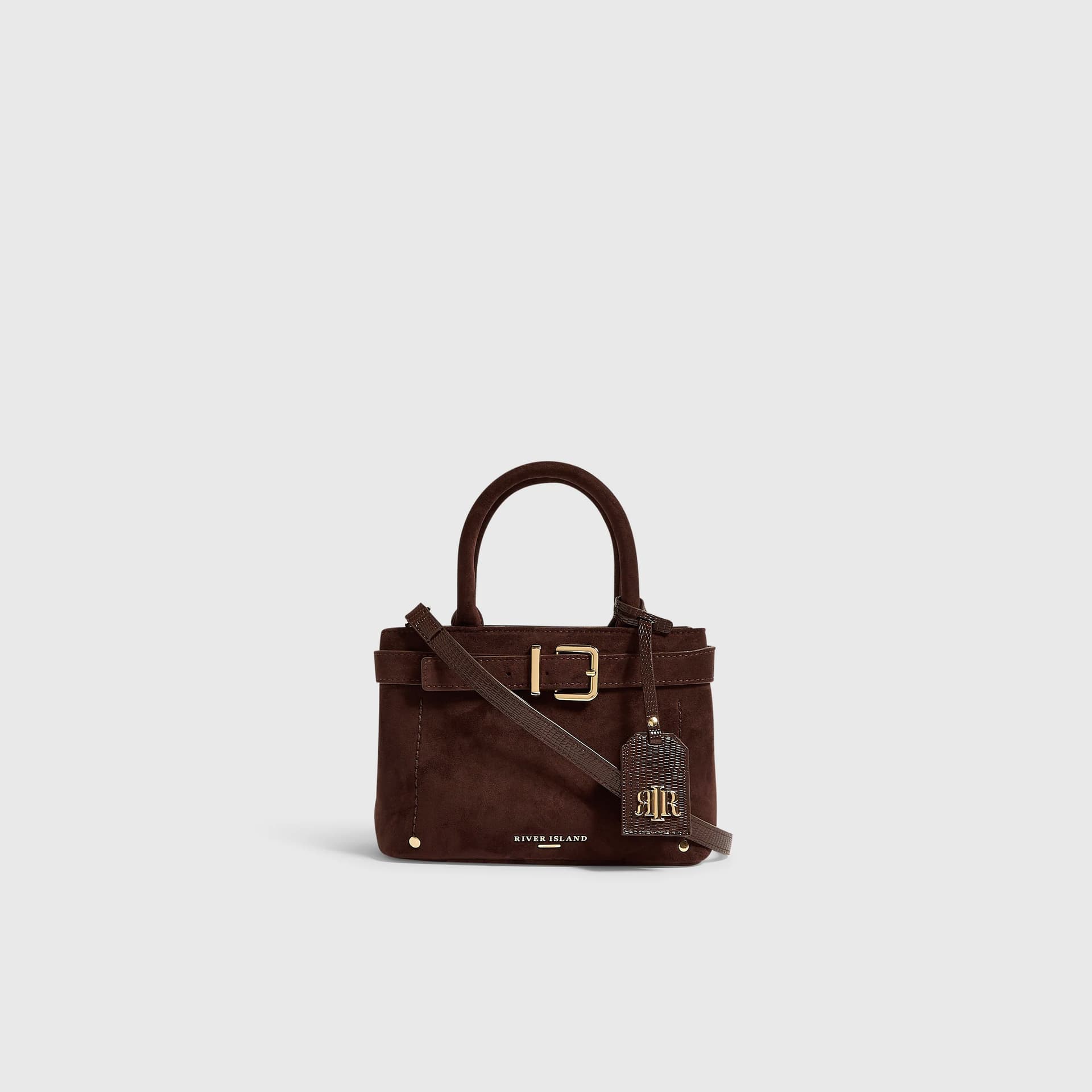 River Island River Island Womens Brown Faux Suede Belt Front Mini Tote Bag