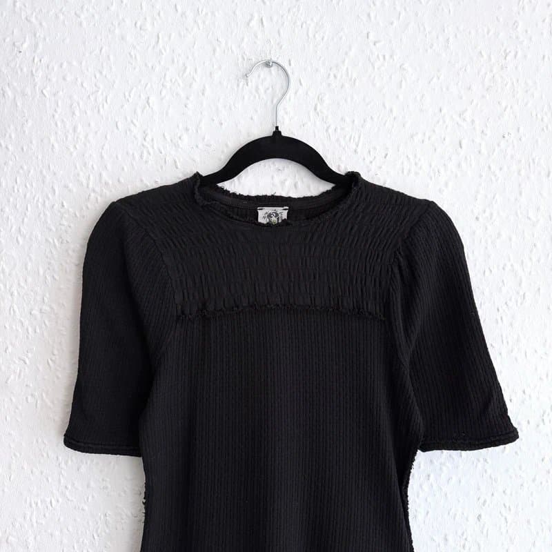 Free People Women's Free People Black Textured Black Cotton T-shirt - size S