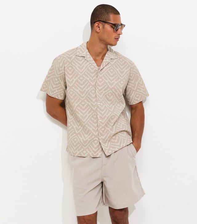 jack & jones Men's Stone Cotton Rich Seersucker Resort Short Sleeve Shirt Jack & Jones New Look - 2