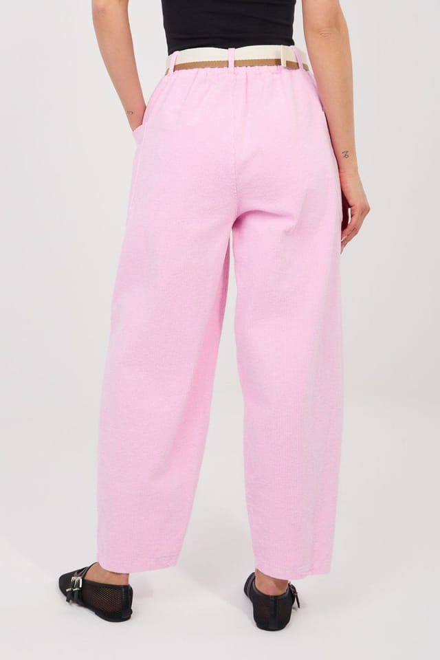 Love Lace Love Lace Women's High Waisted Carrot Cut Corduroy Trousers in Pink - 3