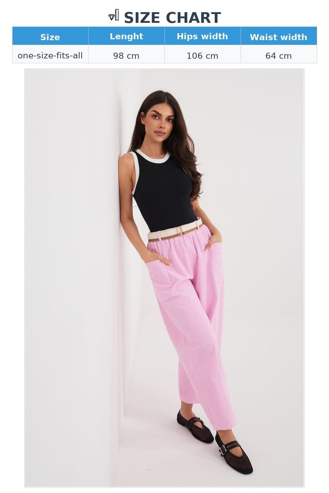 Love Lace Love Lace Women's High Waisted Carrot Cut Corduroy Trousers in Pink - 4