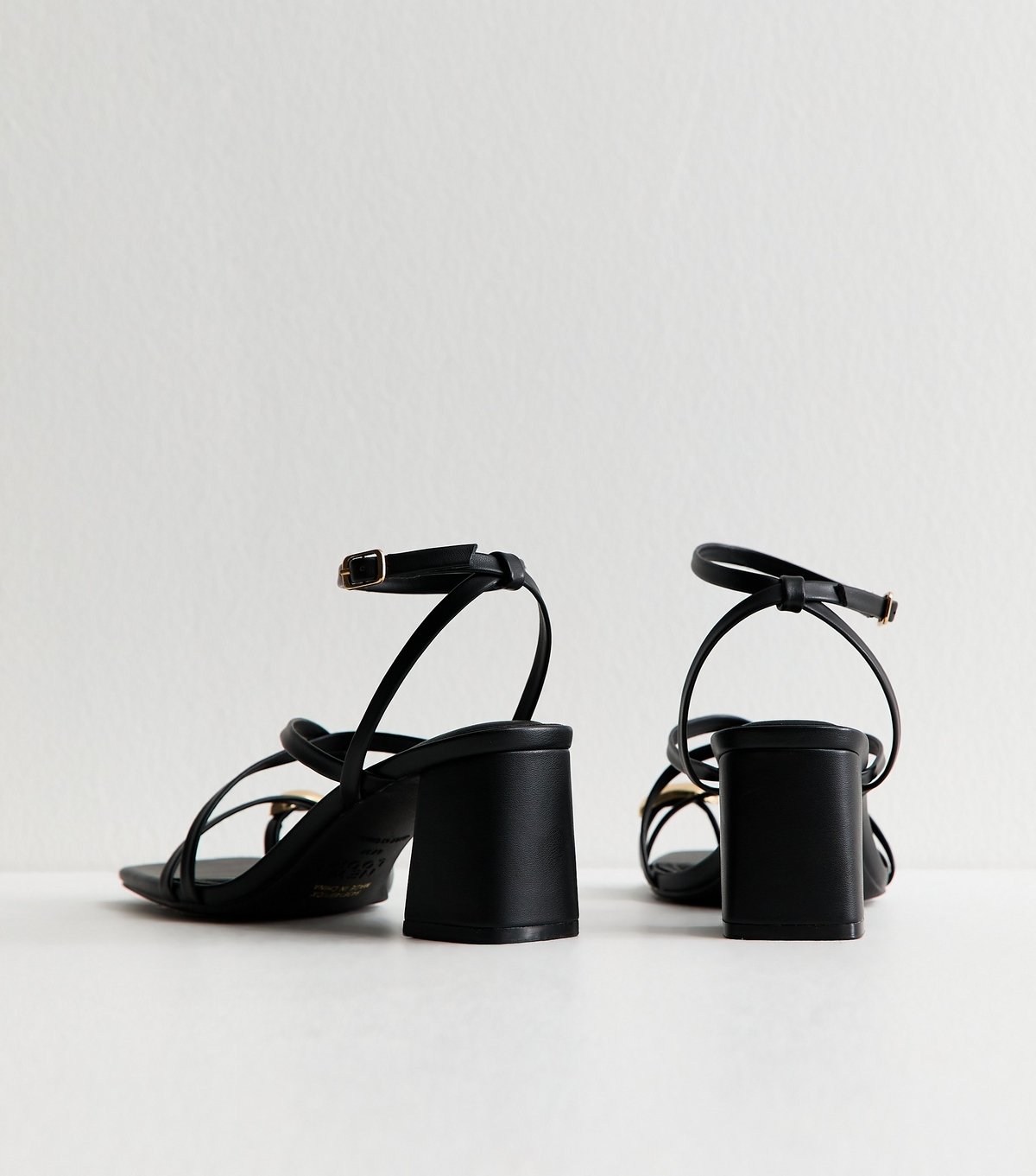 New Look Women's Black Faux Leather Metal Toe Loop Block Heel Sandals Vegan New Look - 4