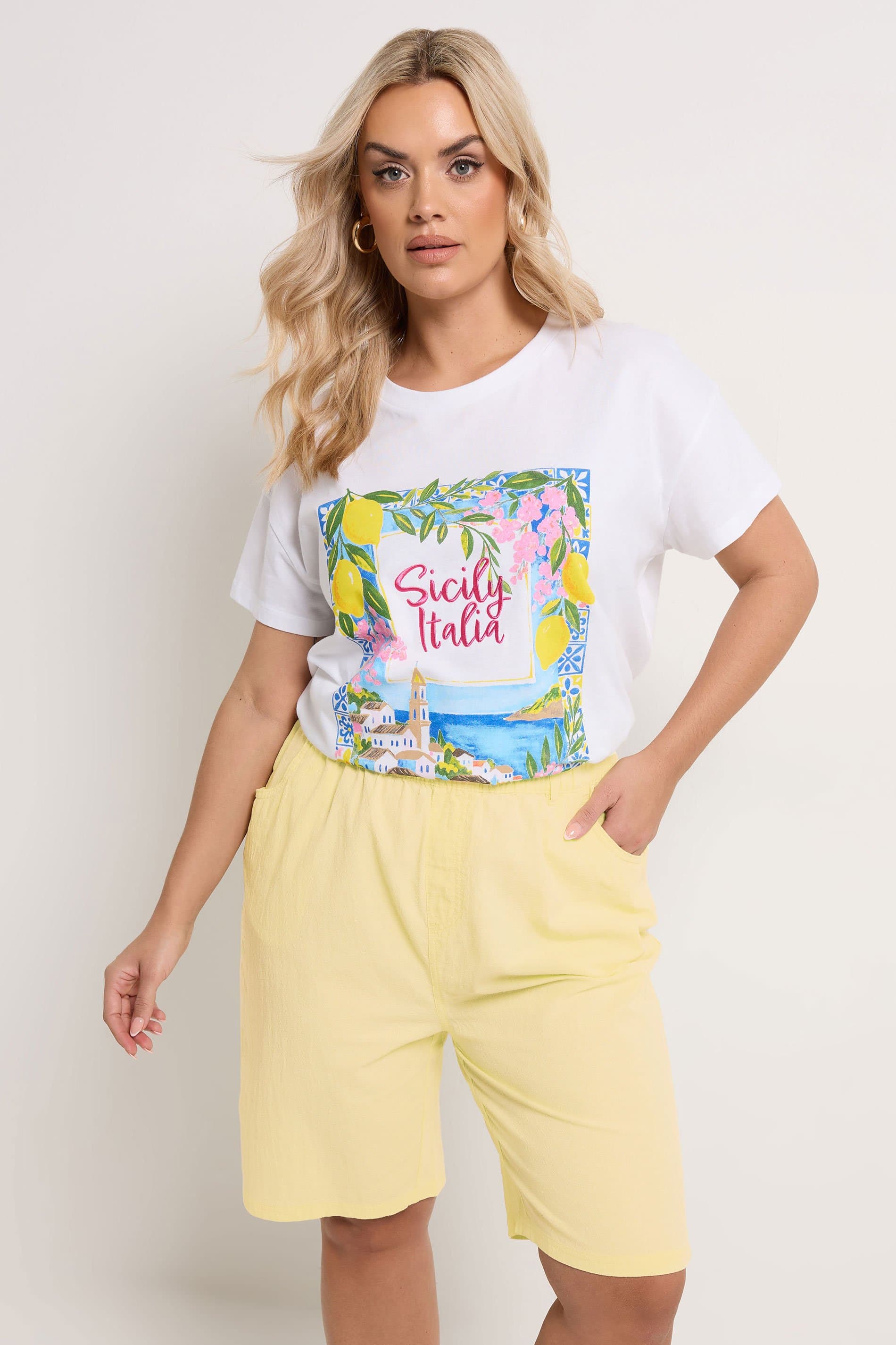 Yours Plus Size Yellow Cool Cotton Shorts