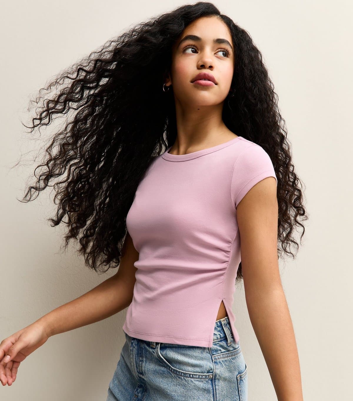 New Look Girls' Pink Split Side Ruched Cap Sleeve Top School New Look