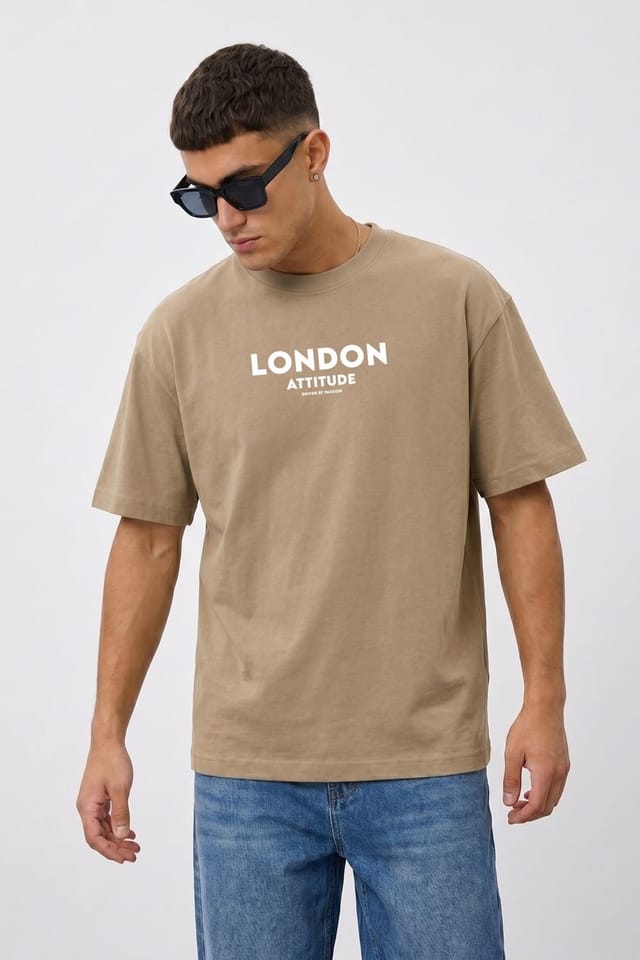 LONDON ATTITUDE LONDON ATTITUDE Men's Original Creators Dragon Graphic Heavyweight Oversized T-Shirt in Light Sand - 2