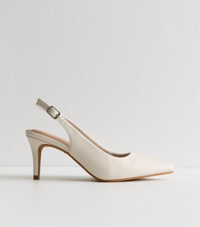 New Look Women's Off White Faux Leather Slingback Stiletto Court Shoes Vegan New Look - 2