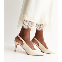 New Look Women's Off White Faux Leather Slingback Stiletto Court Shoes Vegan New Look - 3