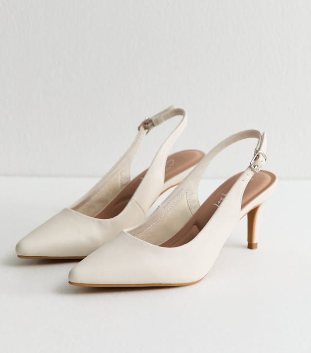 New Look Women's Off White Faux Leather Slingback Stiletto Court Shoes Vegan New Look - 3