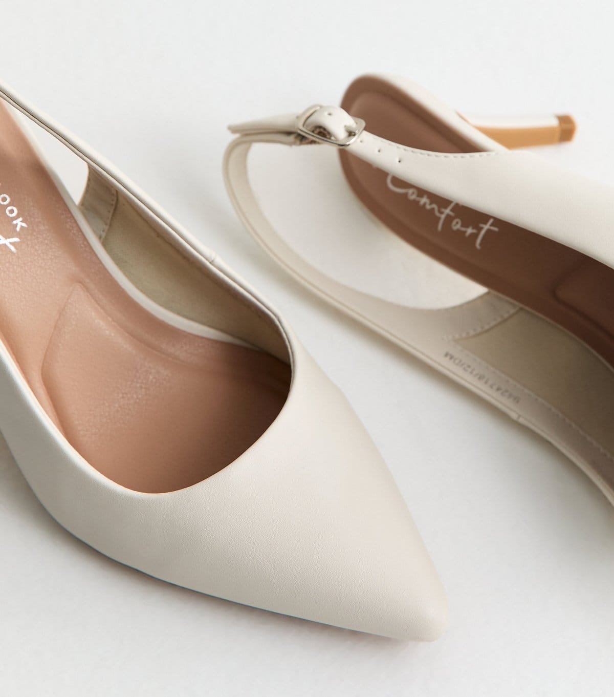 New Look Women's Off White Faux Leather Slingback Stiletto Court Shoes Vegan New Look - 4