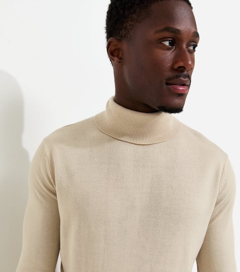 New Look Men's Cream Regular Fit Knitted Roll Neck Jumper New Look - 1