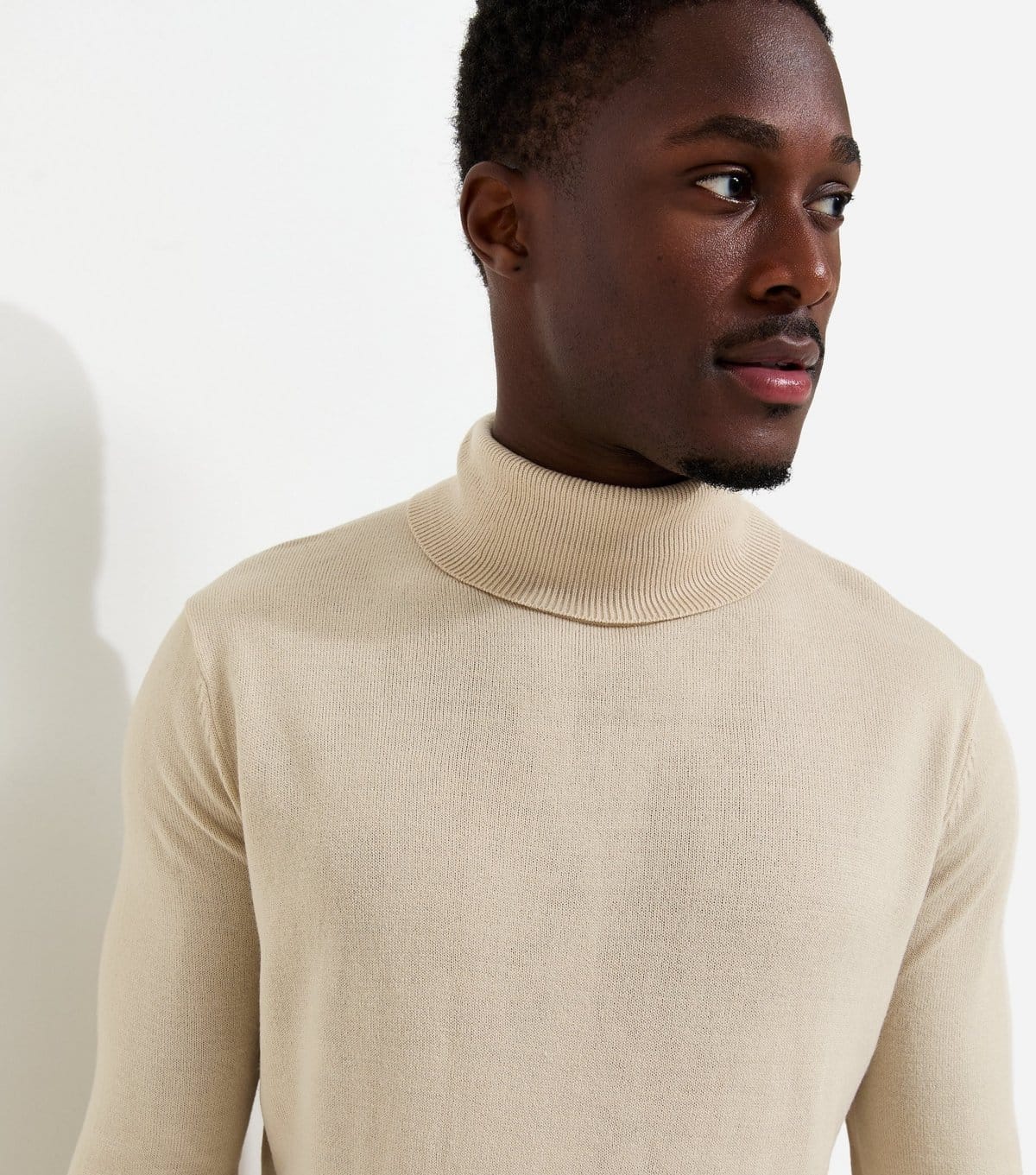New Look Men's Cream Regular Fit Knitted Roll Neck Jumper New Look - 1