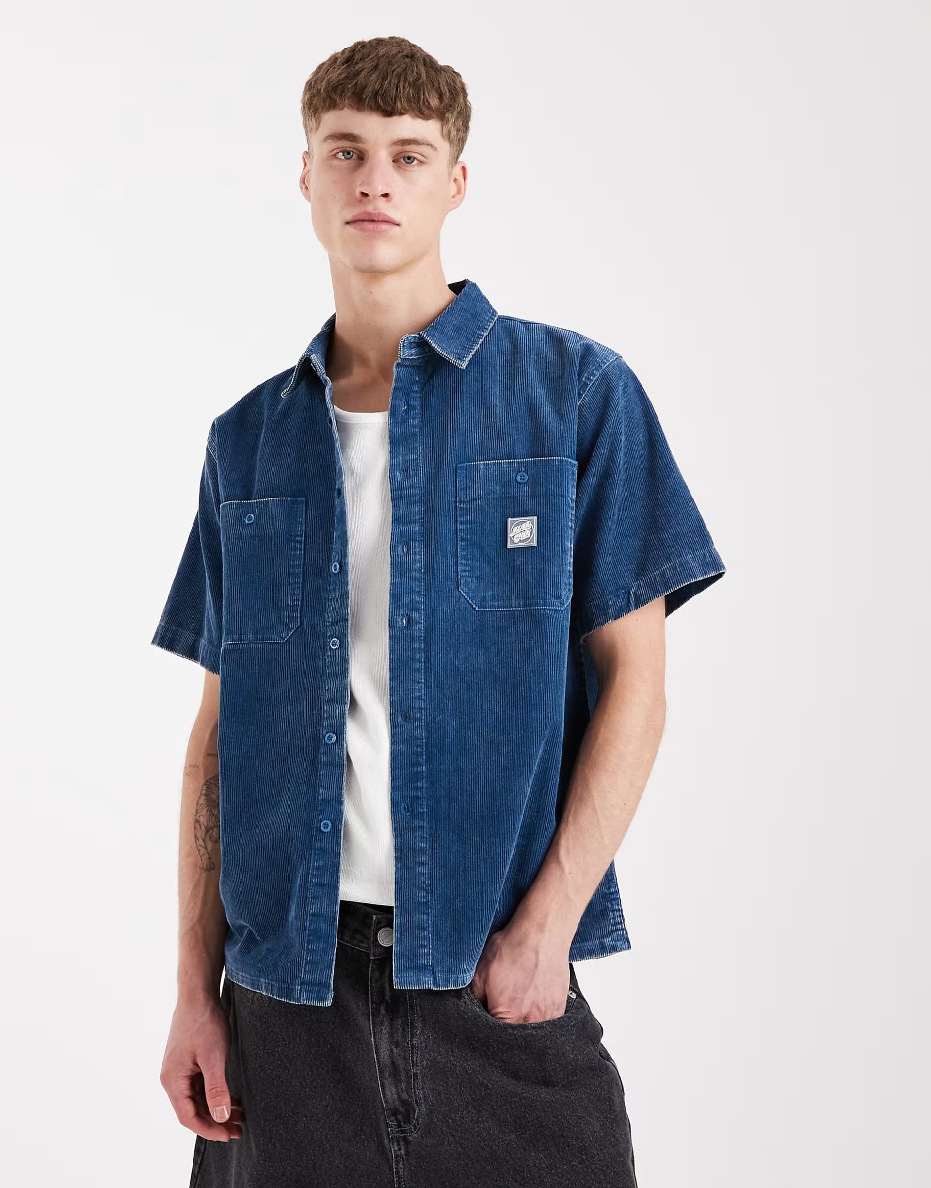 ASOS Santa Cruz jimi short sleeve cord shirt in teal blue