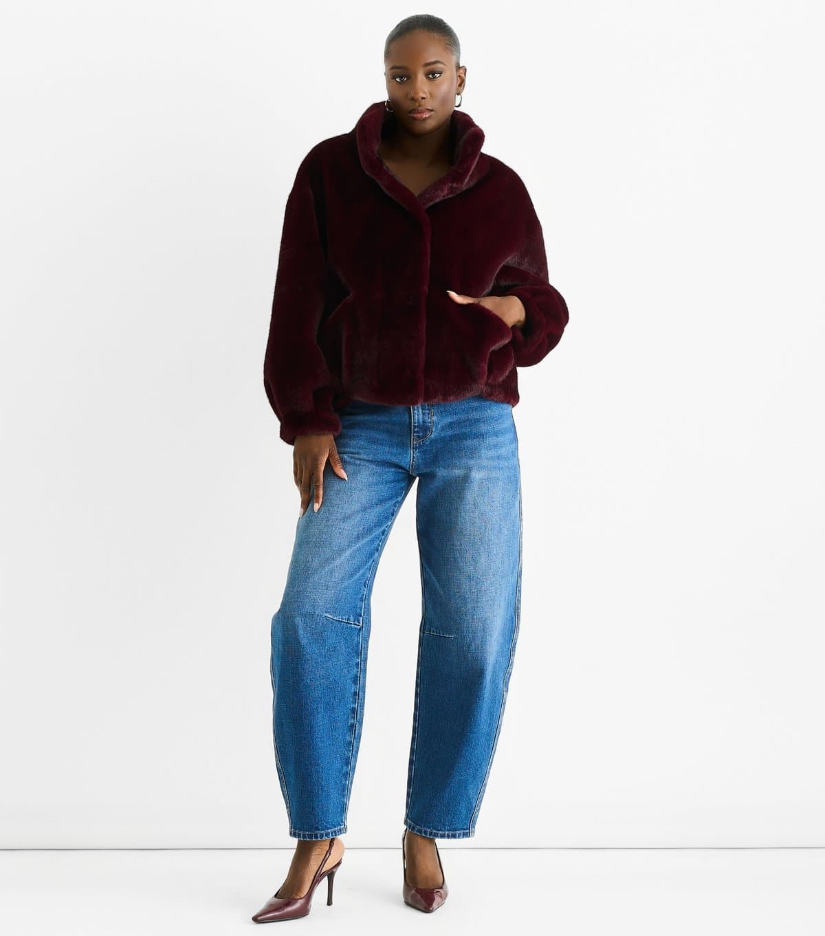 Gini London Gini London Burgundy Faux Fur Jacket