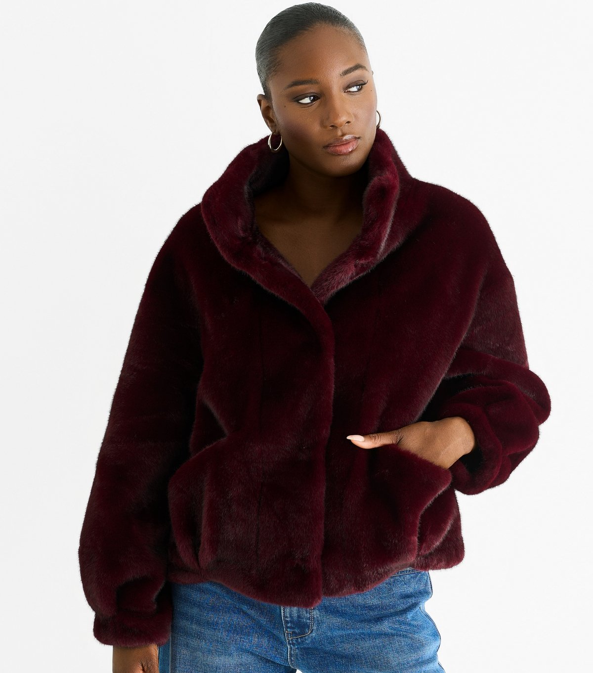 Gini London Women's Burgundy Faux Fur Jacket Gini London New Look - 2