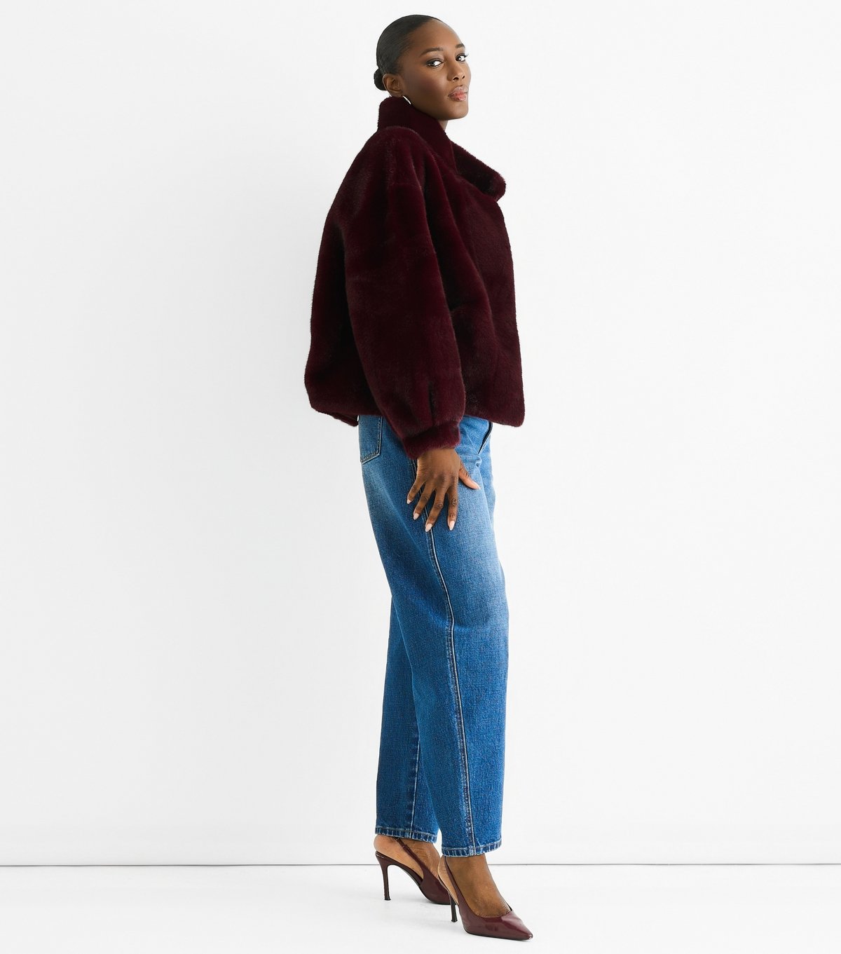 Gini London Women's Burgundy Faux Fur Jacket Gini London New Look - 3