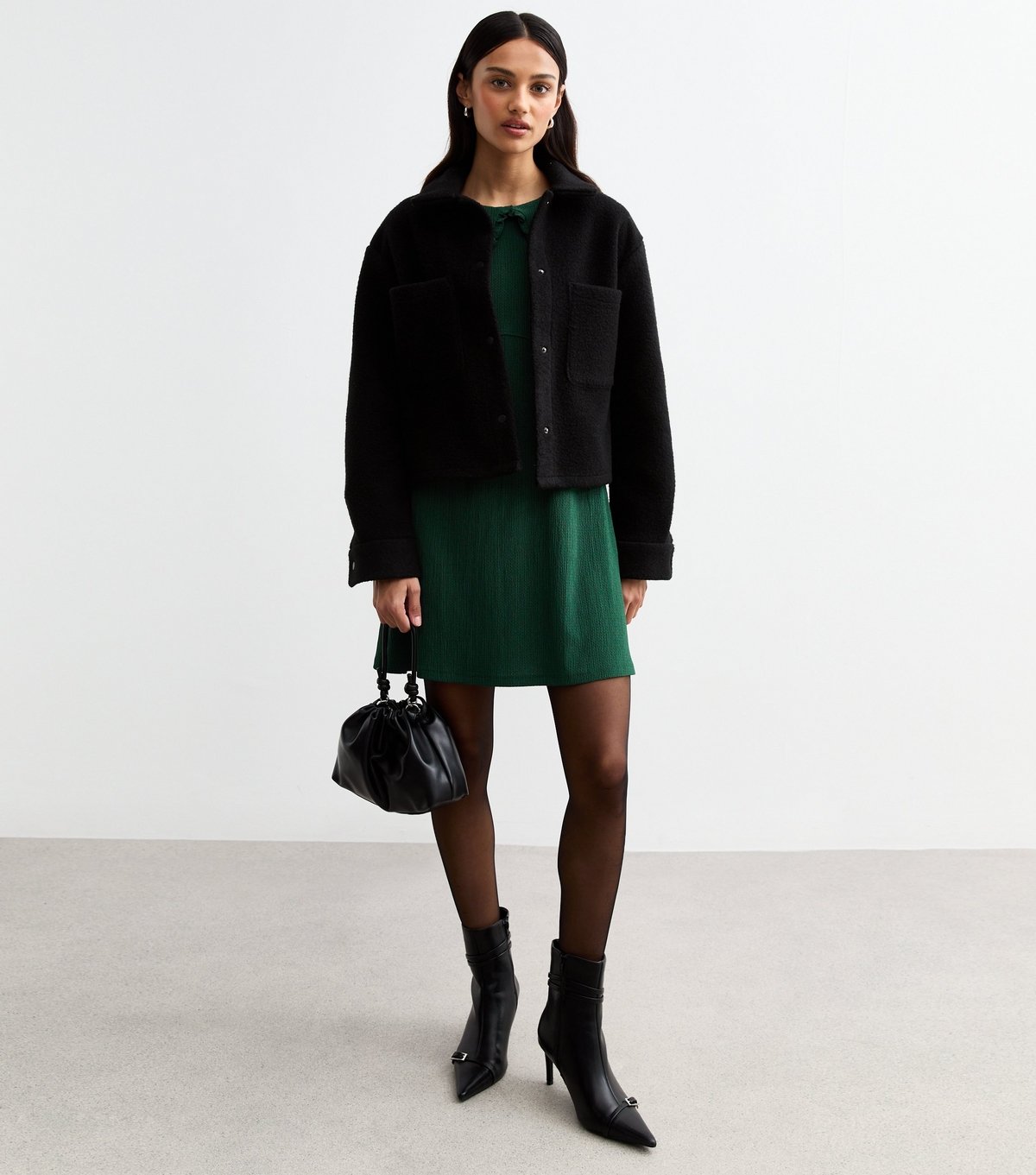 New Look Women's Green Crinkle Collar Detail Mini Dress New Look - 3