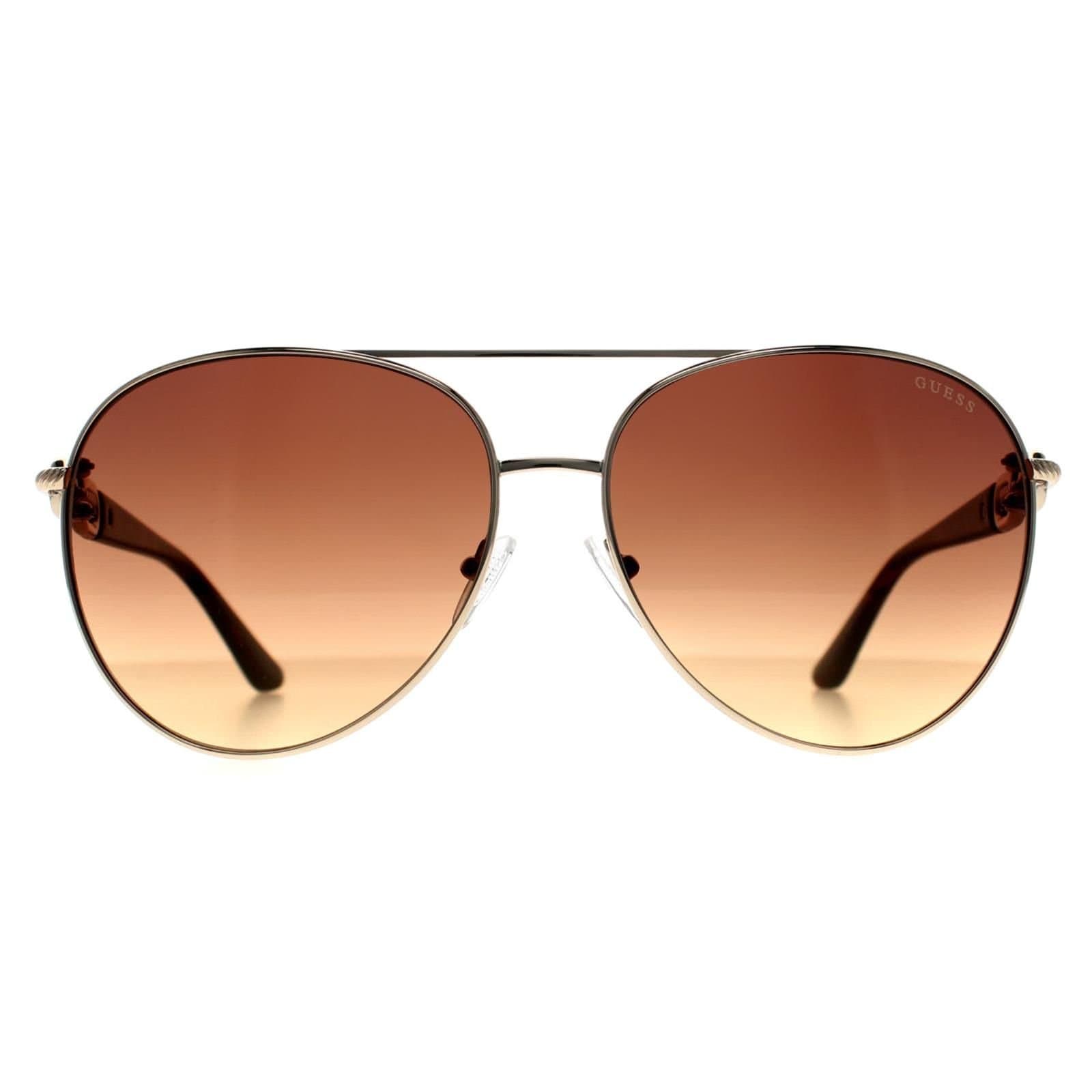 GUESS Guess Women's Aviator Shiny Pale Gold Brown Gradient GU00158