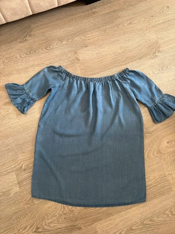 New Look Blue Chambray Bardot Off Shoulder Mini Dress