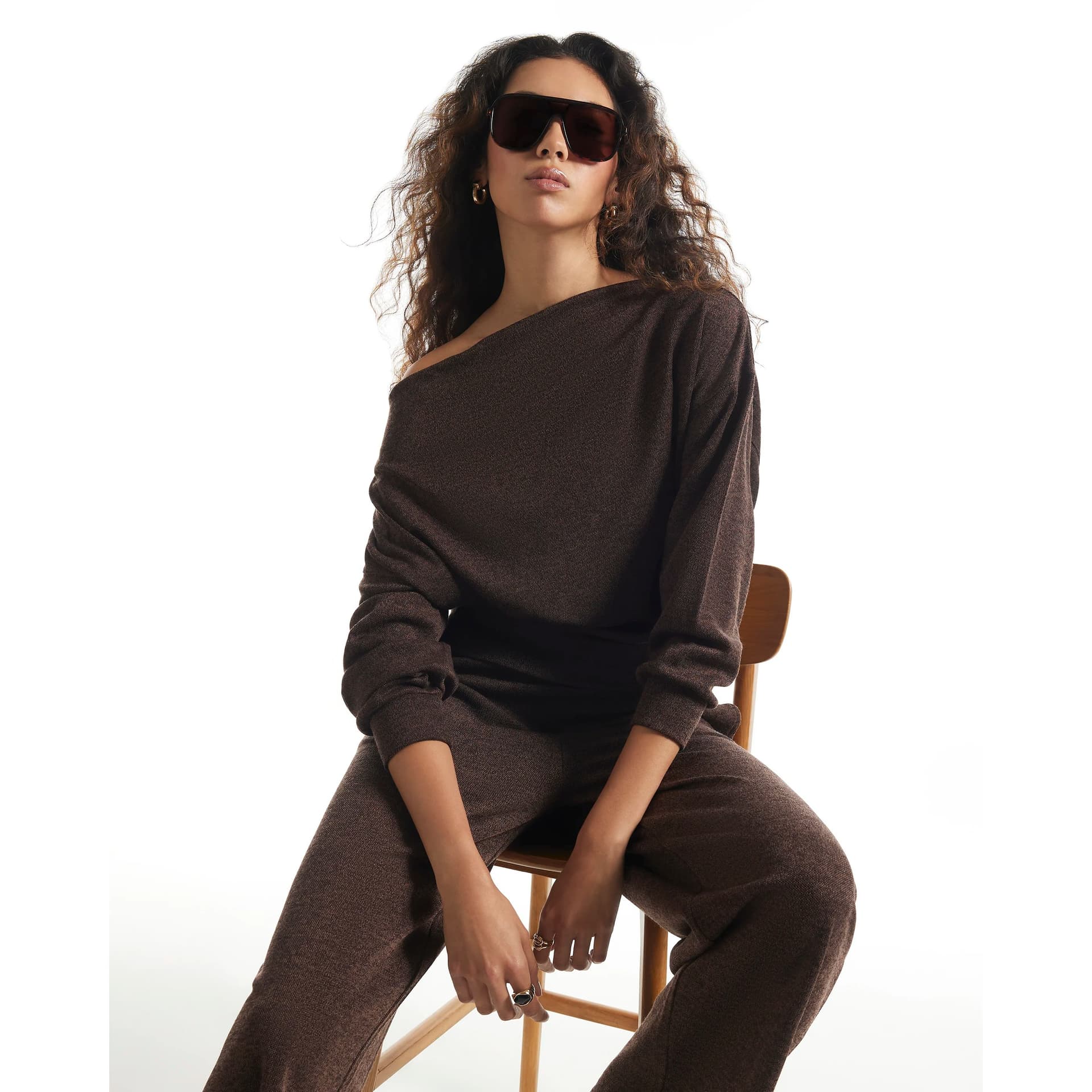 River Island River Island Womens Brown Two Tone Off The Shoulder Top