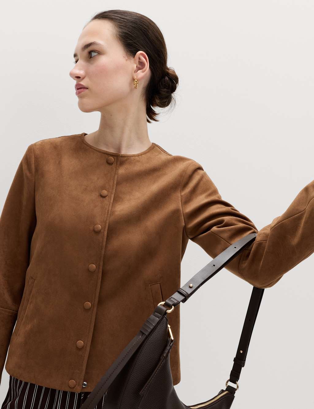 Marks & Spencer M&S Suedette Collarless Jacket Brown - 2