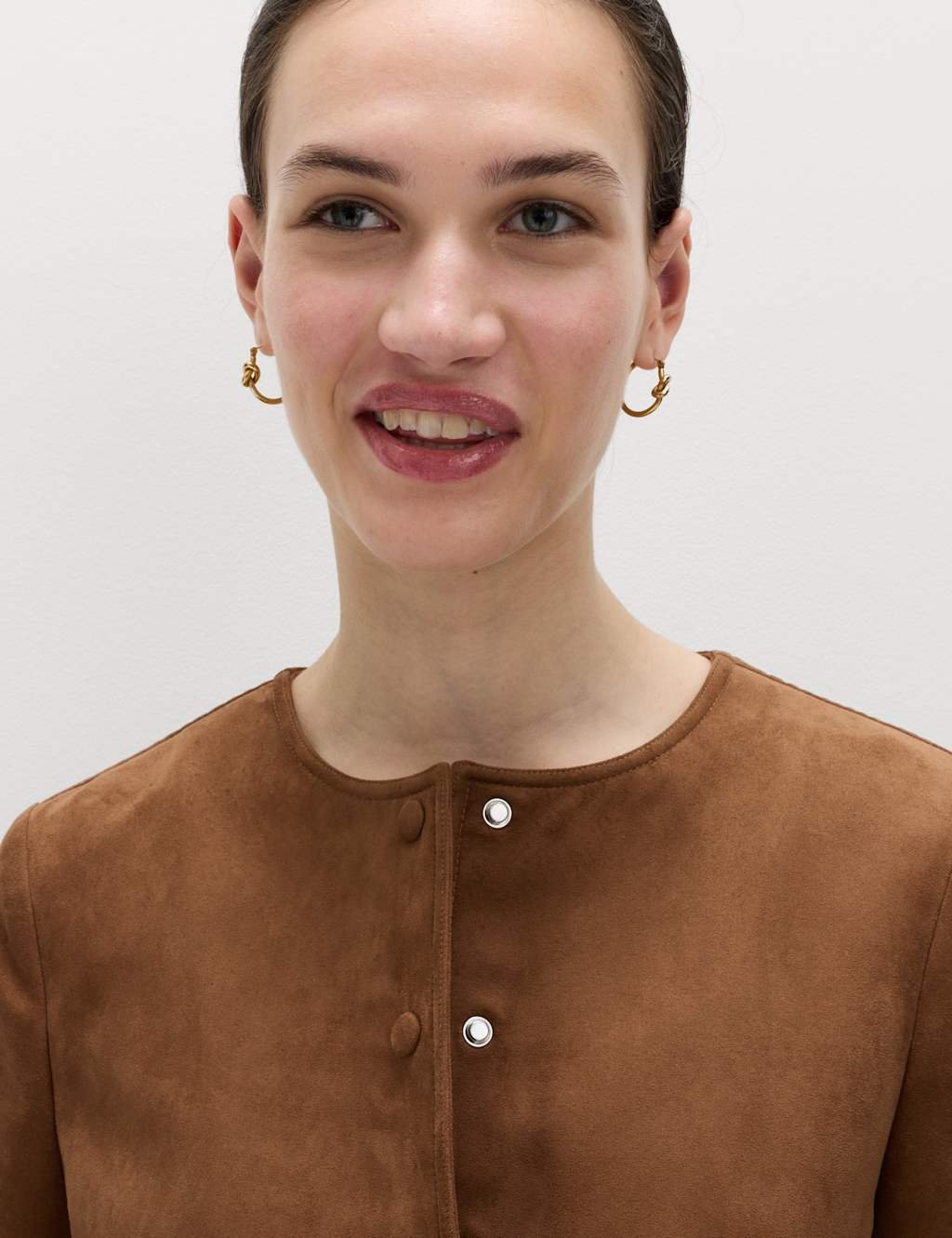 Marks & Spencer M&S Suedette Collarless Jacket Brown - 3