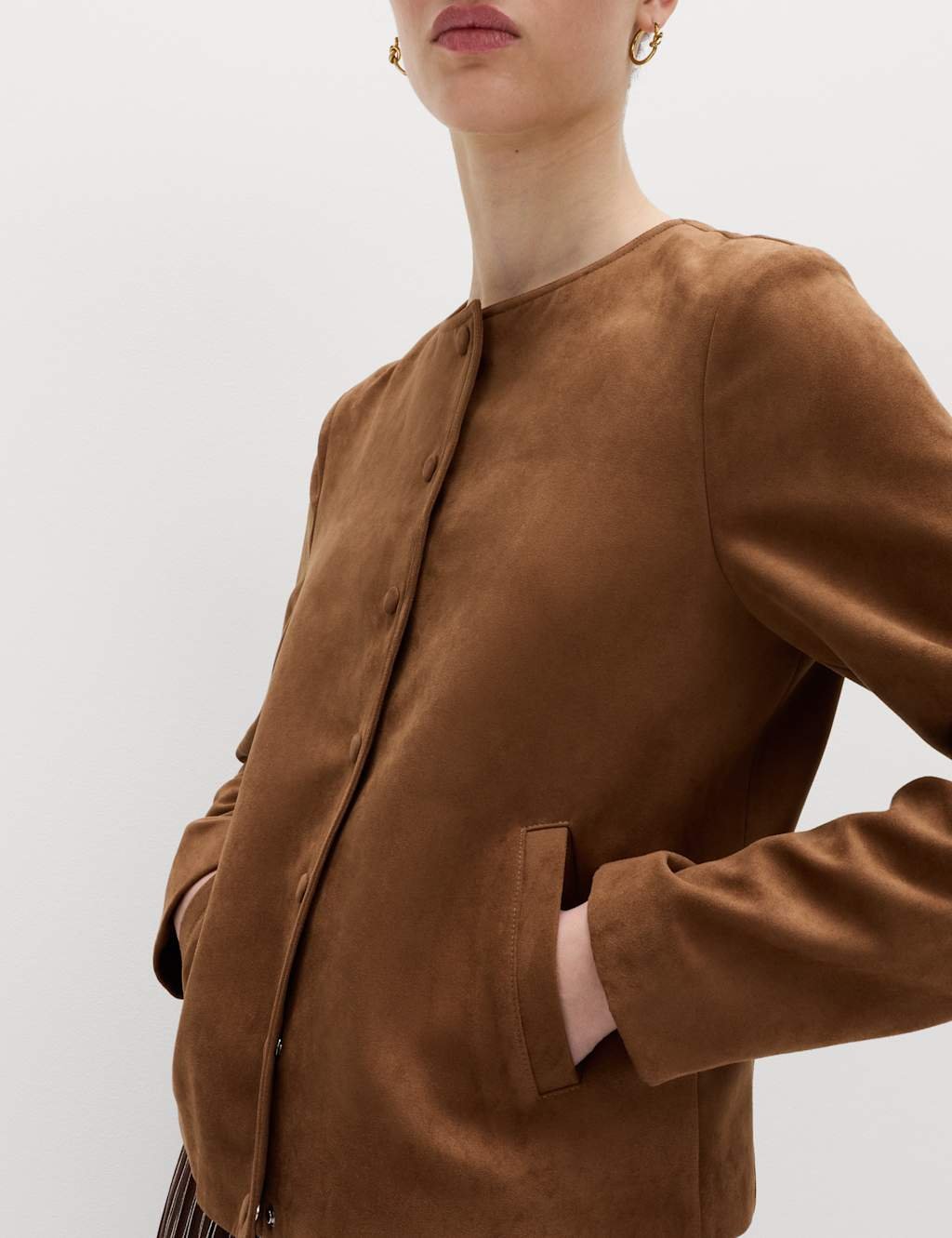 Marks & Spencer M&S Suedette Collarless Jacket Brown - 4