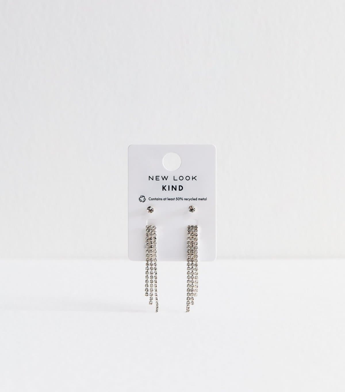 New Look New Look Silver Tone Diamantè Stud Tassel Earrings
