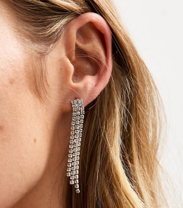 New Look Silver Tone Pack Of 2 Diamantè Stud Tassel Earrings New Look - 2