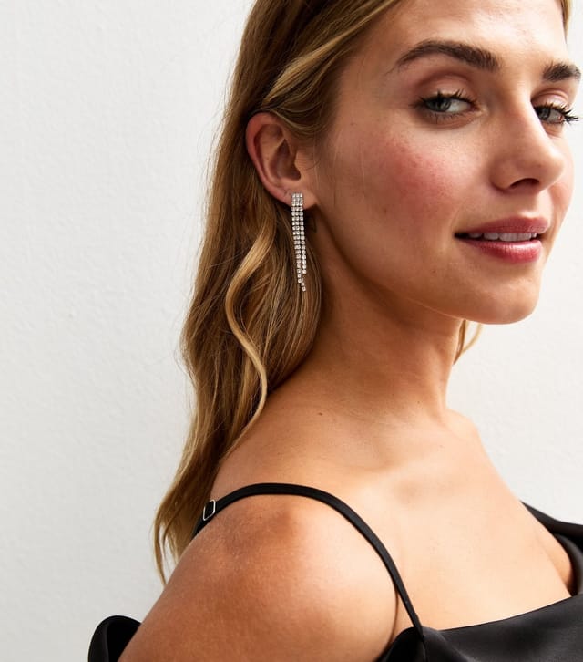 New Look Silver Tone Pack Of 2 Diamantè Stud Tassel Earrings New Look - 3