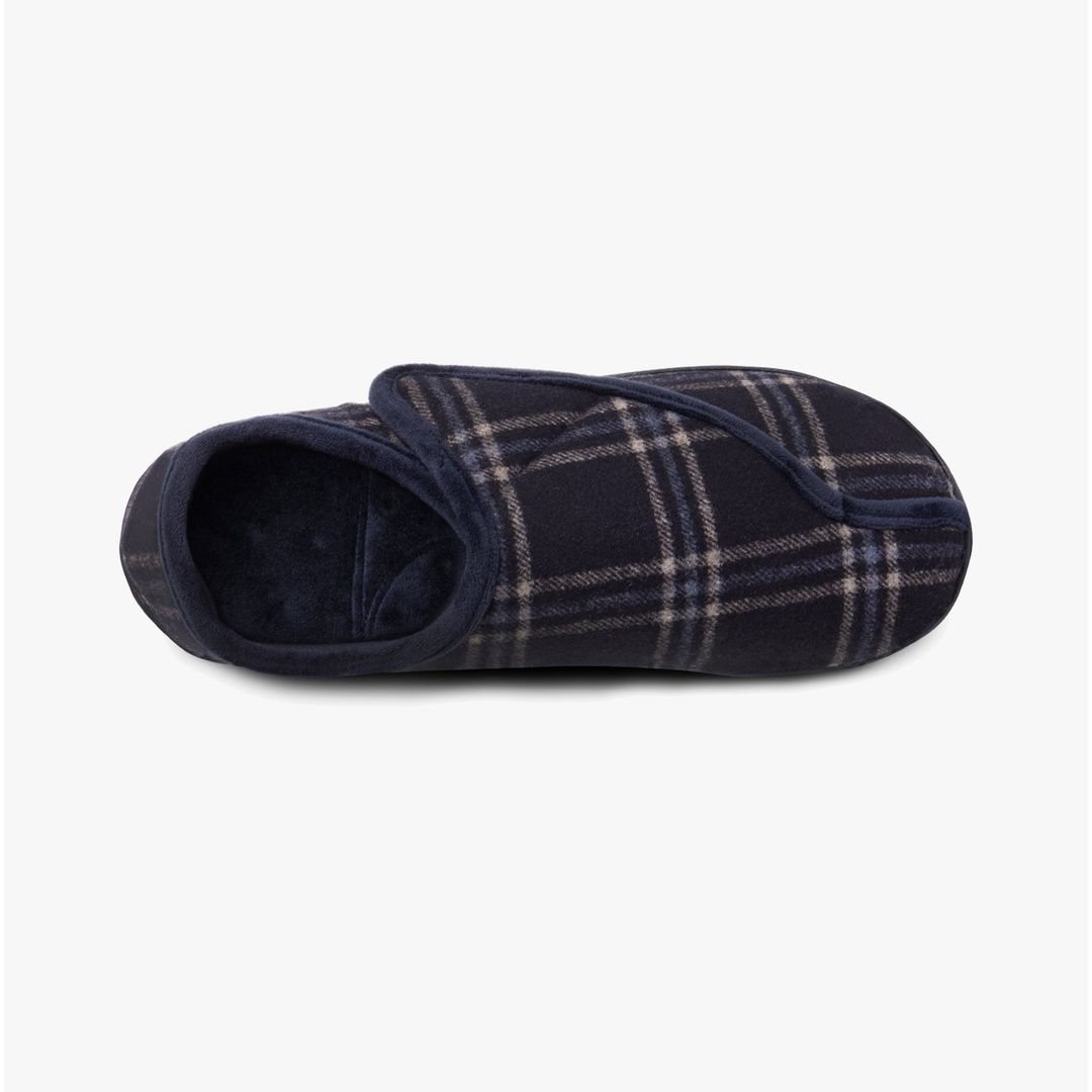 Totes Isotoner Totes Isotoner Men's Isotoner Velour Touch Fasten Slippers in Blue - 2