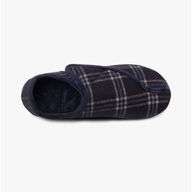Totes Isotoner Totes Isotoner Men's Isotoner Velour Touch Fasten Slippers in Blue - 2