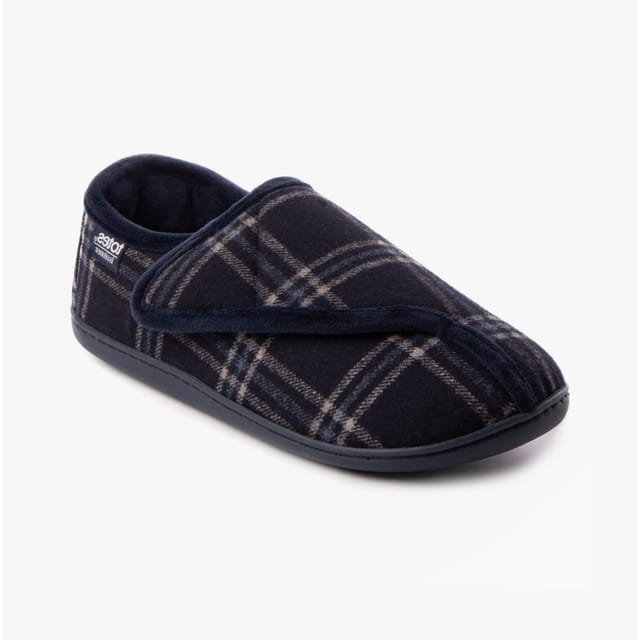 Totes Isotoner Totes Isotoner Men's Isotoner Velour Touch Fasten Slippers in Blue - 3