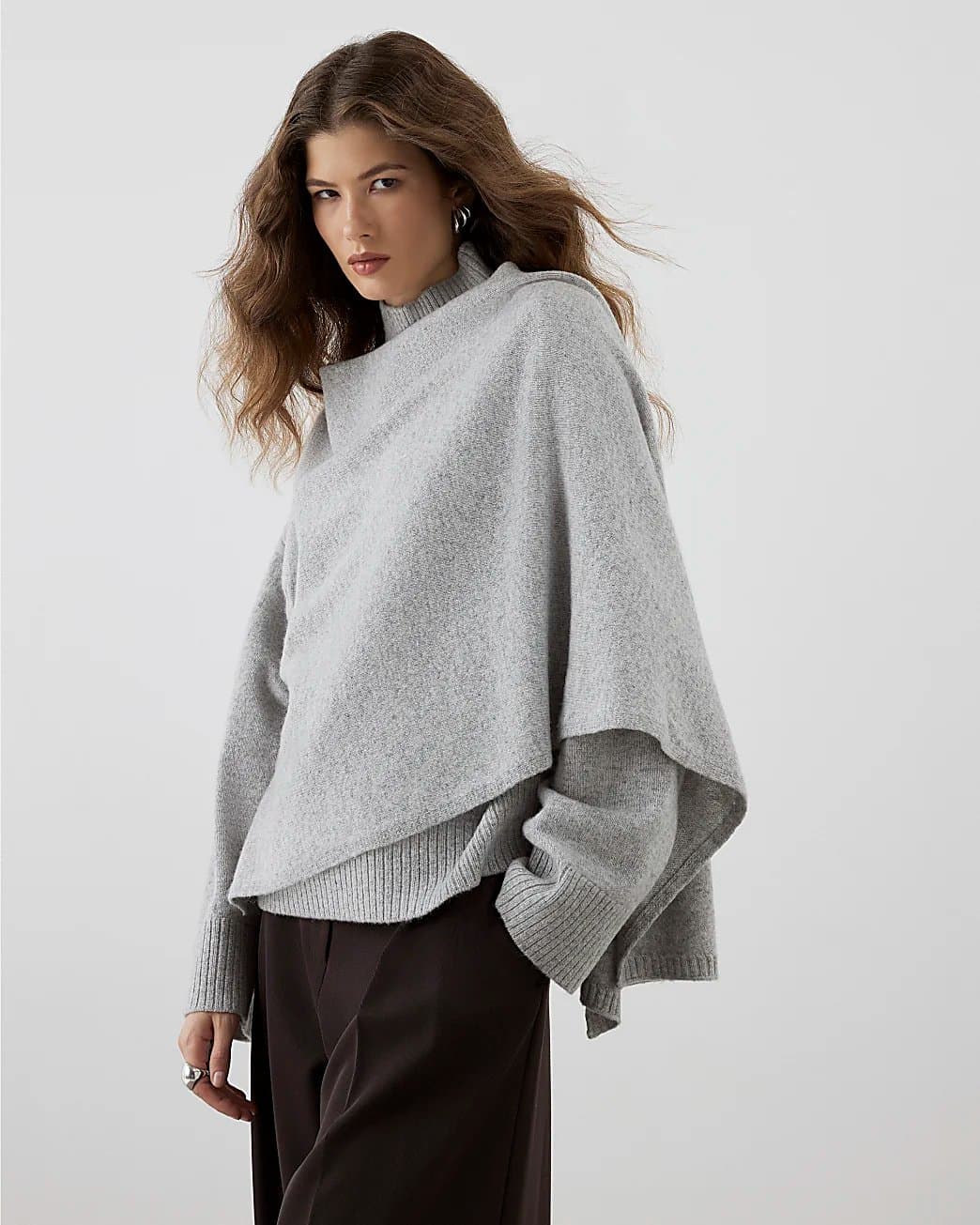 River Island River Island Womens Ri Studio Grey Wool Wrap Cape Jumper