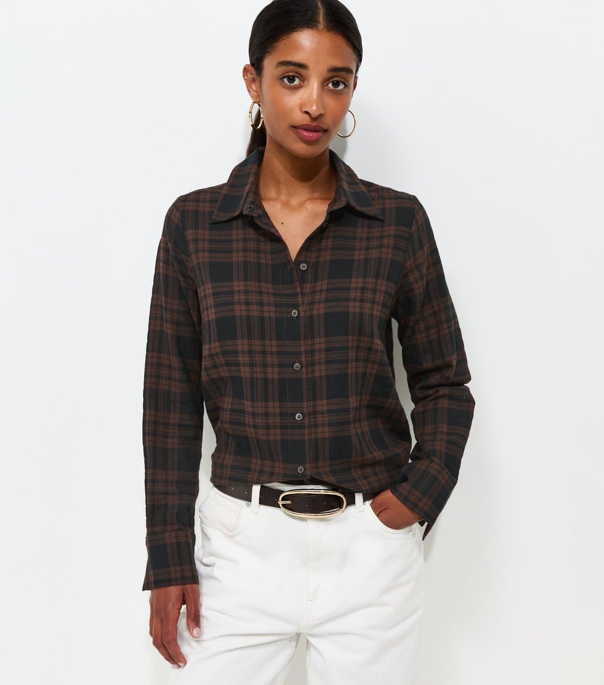 New Look New Look Brown Checked Long Sleeve Shirt