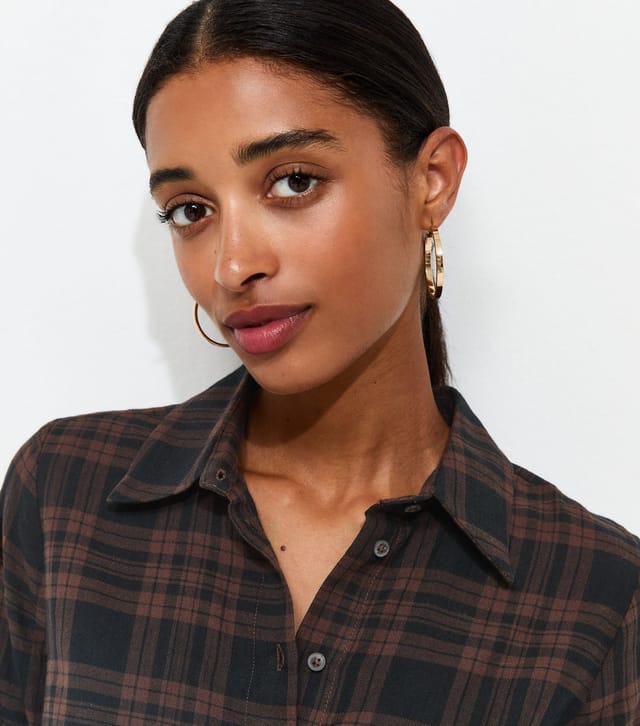 New Look Women's Brown Cotton Rich Checked Long Sleeve Shirt New Look - 2