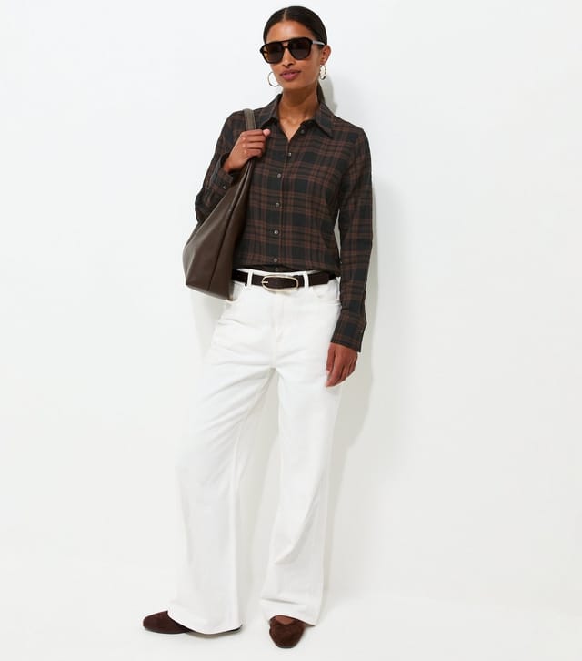New Look Women's Brown Cotton Rich Checked Long Sleeve Shirt New Look - 3