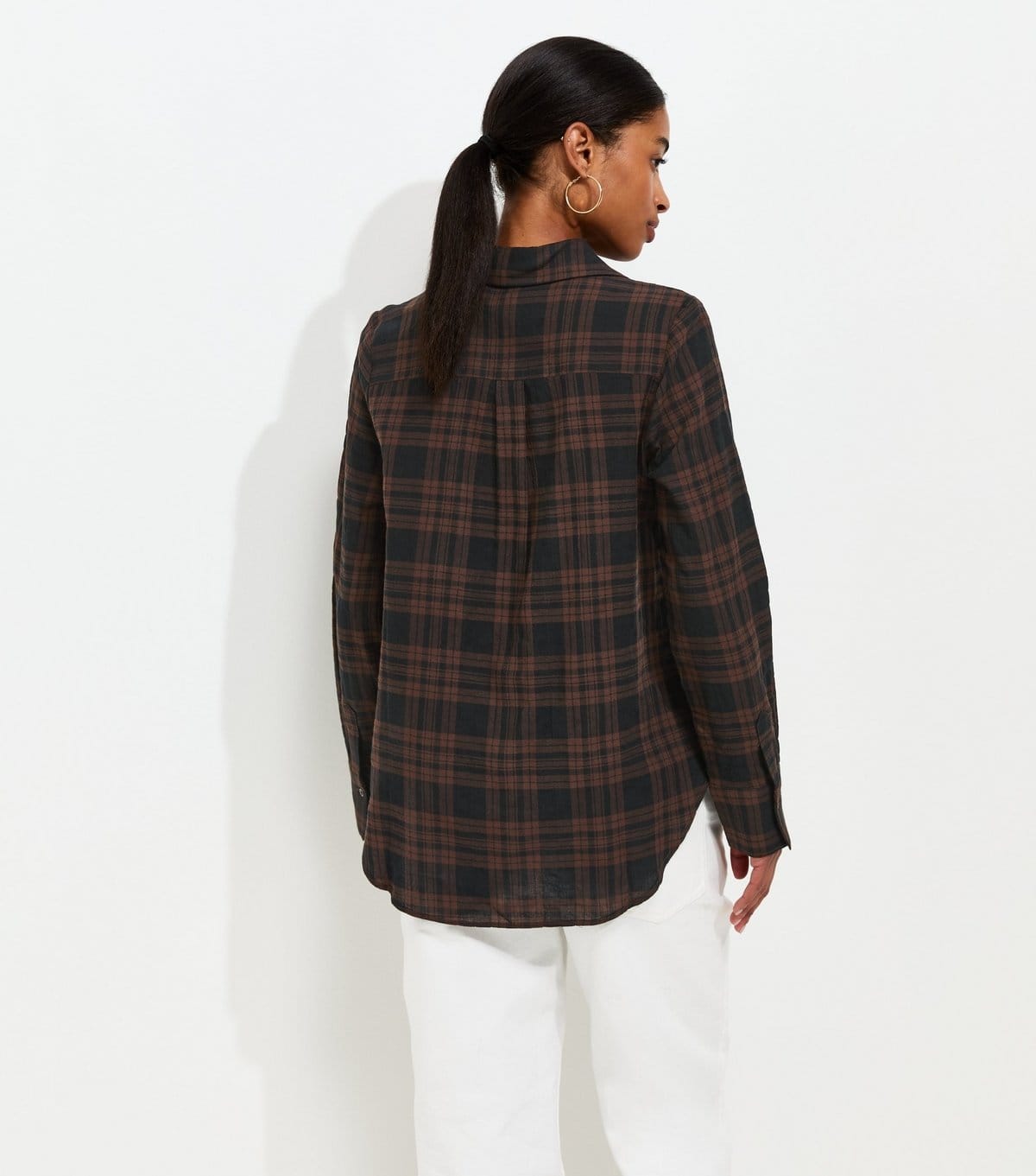 New Look Women's Brown Cotton Rich Checked Long Sleeve Shirt New Look - 4